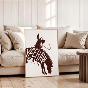 Arte de parede de cowboy, impressão digital ocidental, arte de rodeio, impressão de cowgirl retrô Yeehaw, decoração de casa ocidental, impressão de Bucking Bronco
