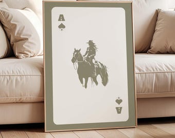 Wild West Print Playing Card, Cowgirl Ace Print, Western Ace of Spades Poster, Western Cowgirl Digital Print, Modern Trendy Horse girl print