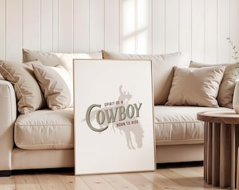 Arte digital de pared de rodeo occidental, decoración rústica de vaquero, impresión moderna de vaquero, arte occidental de moda, sala de estar campestre