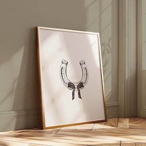 Western Horseshoe Wall Decor, Vintage Cowgirl Print, Minimalist Country Print, Brown Rustic Wall Art