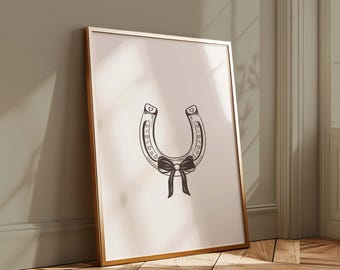Western hoefijzer muurdecoratie, vintage cowgirl-print, minimalistische landprint, bruine rustieke muurkunst