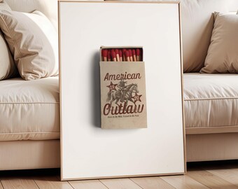 Vintage luciferdoosje, retro cowboyprint, decor cowboy citaat, trendy poster luciferdoosje wilde westen