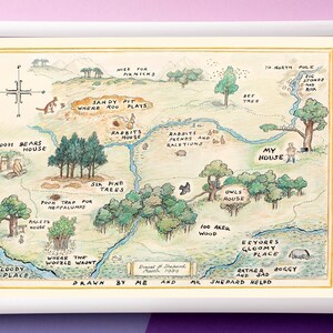 Mappa appesa in tela con cartoni animati, mappa in legno da 100 acri, decorazione da parete per la stanza dei bambini