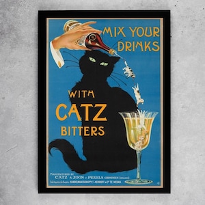 Catz Bitters Vintage Poster: Schwarze Katzenbar Wandkunst