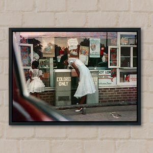 Gordon Parks pronto para pendurar tela, bebedouro, vidas negras importam, afro-americanos, segregação em lojas de departamento no sul, pessoas de cor