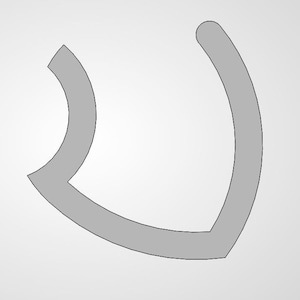 May include: A gray, stylized, abstract design with a curved shape. The design has a rounded top and a pointed bottom, with a thick black outline. The overall shape resembles a stylized letter or symbol.