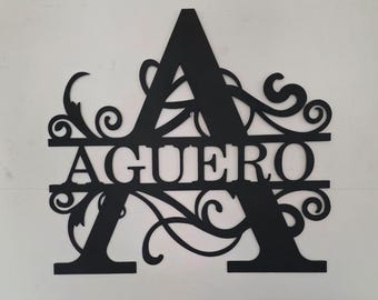 Personalized Metal Last Name Monogram Sign | Split Letter Family Name Wall Decor