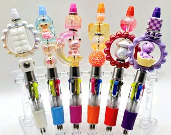 Bolígrafos para niños con cuentas, tinta multicolor, bolígrafo brillante