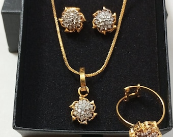 22k gold plated floral Zircon jewelry Set