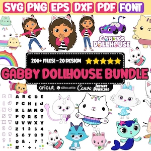 Casa delle bambole Gabby in formato SVG, Clipart di Gabby, Casa delle bambole Gabby in formato PNG, Zampe di Pandy, DJ Catnip, Gatto Cakey, Design per maglietta, Cricut, Download immediato