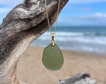 Sea Glass Halskette | Echter Strand-Glas-Anhänger | Küsten Schmuck Geschenk für sie | Minimalist Halskette | Handgemachter Sea Glass Schmuck