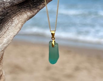 Sea Glass Halskette | Echter Strand-Glas-Anhänger | Küsten Schmuck Geschenk für sie | Minimalist Halskette | Handgemachter Sea Glass Schmuck