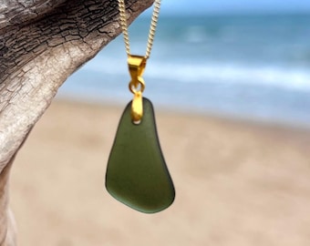 Sea Glass Halskette | Echter Strand-Glas-Anhänger | Küsten Schmuck Geschenk für sie | Minimalist Halskette | Handgemachter Sea Glass Schmuck
