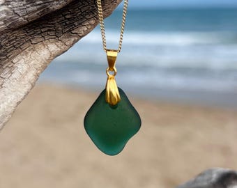 Sea Glass Halskette | Echter Strand-Glas-Anhänger | Küsten Schmuck Geschenk für sie | Minimalist Halskette | Handgemachter Sea Glass Schmuck