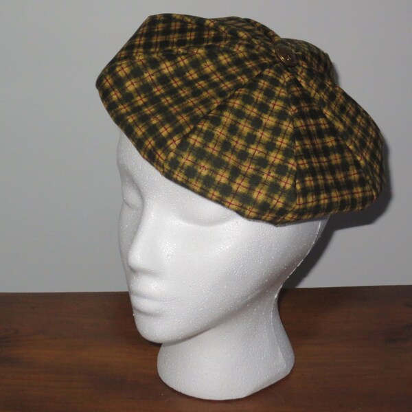 Plaid Beret Plaid Tam Brown Green Plaid Beret Tam O Shanter