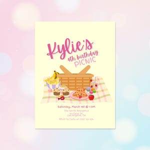 Editable Picnic Birthday Invitation Girl | Spring Picnic Party Invite | Digital Picnic Birthday Evite | Pink Picnic Party Template