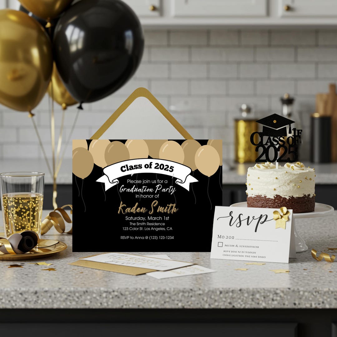 Graduation Party Invitation | Black and Gold Class of 2026 | Editable ...