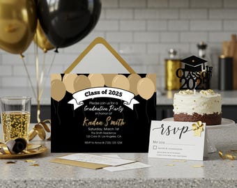 Graduation Party Invitation | Black and Gold  Class of 2026 | Editable Download