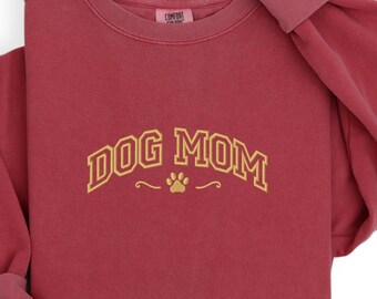 Comfort Colors EMBROIDERED Dog Mom Sweatshirt, Dog Mama Crewneck, Aesthetic Style Sweater,  Dog Lover Gift, Dog Gift for Women
