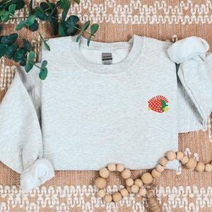Embroidered Straw Berry  Sweatshirt, Embroidered  Strawberry Crewneck Trendy Crewneck Foody Gifts, Strawberry Lover Gift,  Sweatshirt