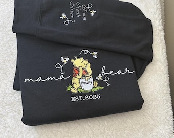 Custom Mama Bear Embroidered Sweatshirt with Kids' Names on Sleeve, Personalized Mom Hoodie, Mother’s Day Gift, Cute Bear Crewneck for Mama