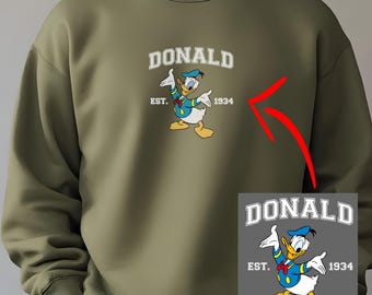 Donald Duck Est. 1934 Hoodie, Disney Embroidered Sweatshirt, Digitized Donald Duck Gift,Disney Family Vacation Outfit,Donald Embroidery Crew