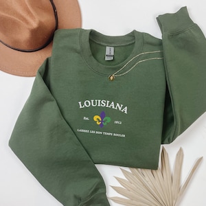Embroidered Louisiana Sweatshirt Louisiana Sweat Shirt Louisiana Crewneck Louisiana hoody,  Sweatshirt Embroidered trendy cloth