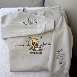 Mama Bear Embroidered Sweatshirt with Custom Kids Names on Sleeve, Personalized Mom Hoodie, Mother’s Day Gift, Custom Bear Crewneck Sweater