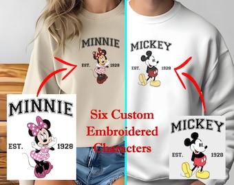 Custom Disney Embroidered Hoodie, Mickey Minnie Est. 1928, Donald 1934, Daisy 1940, Goofy 1938, Pluto 1930 Sweatshirt,Matching Family Outfit