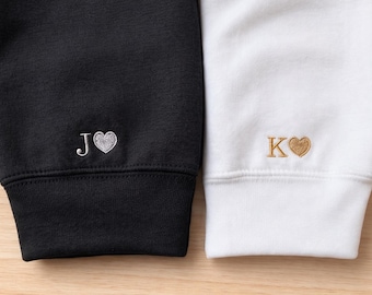 Custom Embroidered Sleeve Sweatshirt, Personalized Sleeve T-Shirt & Hoodie, Personalized Initial Gift, Anniversary Gift, Engagement Gift