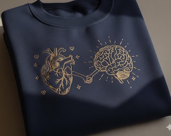Mental Health Shirt - Cute Heart and Brain Embroidered Design Sweatshirt & Hoodie