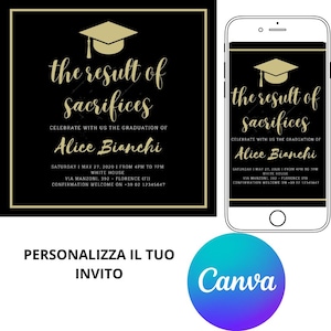 INVITO LAUREA ELEGANTE, invito minimal digitale per festa di laurea, stampabile, editabile tramite canva
