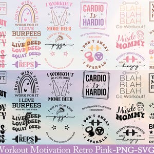 Workout-Motivation Retro Pink SVG, Workout-Svg-Bundle, Workout-Svg-Datei, Workout-Svg-Bundle, Fitness-Svg, Gym-Cut-Datei, inspirierend Svg, Gym