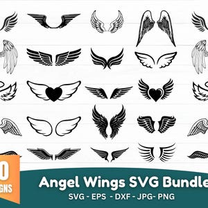 Angel Wings SVG Bundle, Angel Wings Clip Art, Wings Cut File For Silhouette, Wings PNG, Wings Shape, Wings Outline, Svg Files For Cricut