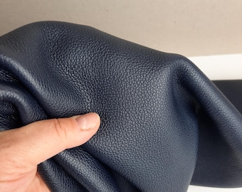 Pebbled Navy Blue Cowhide Leather Pieces, Soft leather Craft Squares