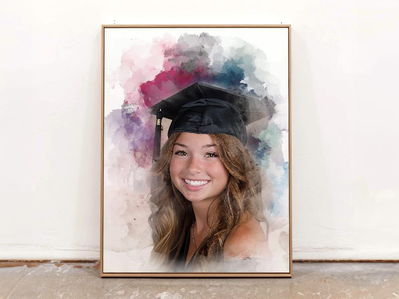Graduation Design Portrait Custom Photo Graduation Watercolor Portrait Canvas Print, Personalized ...