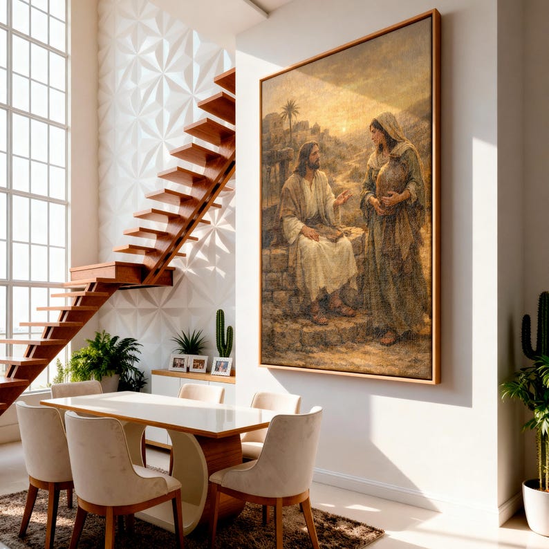 Jesus and Samaritan Woman Canvas Wall Art, Modern Christian Home Decor ...