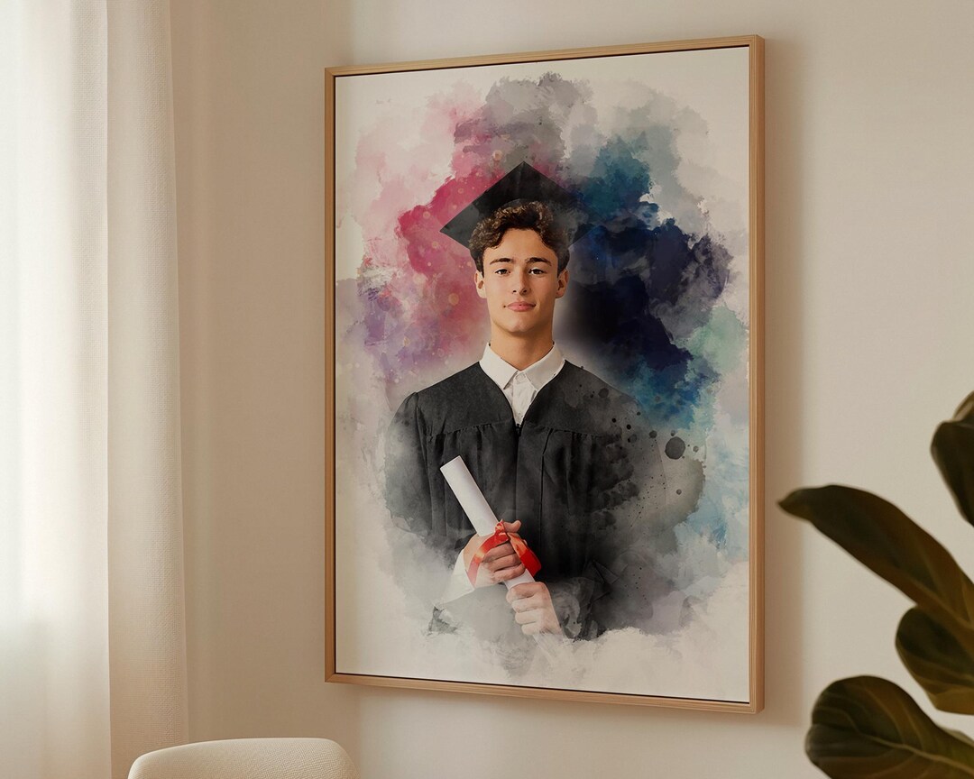 Custom Photo Graduation Watercolor Portrait Canvas Print, Personalized ...
