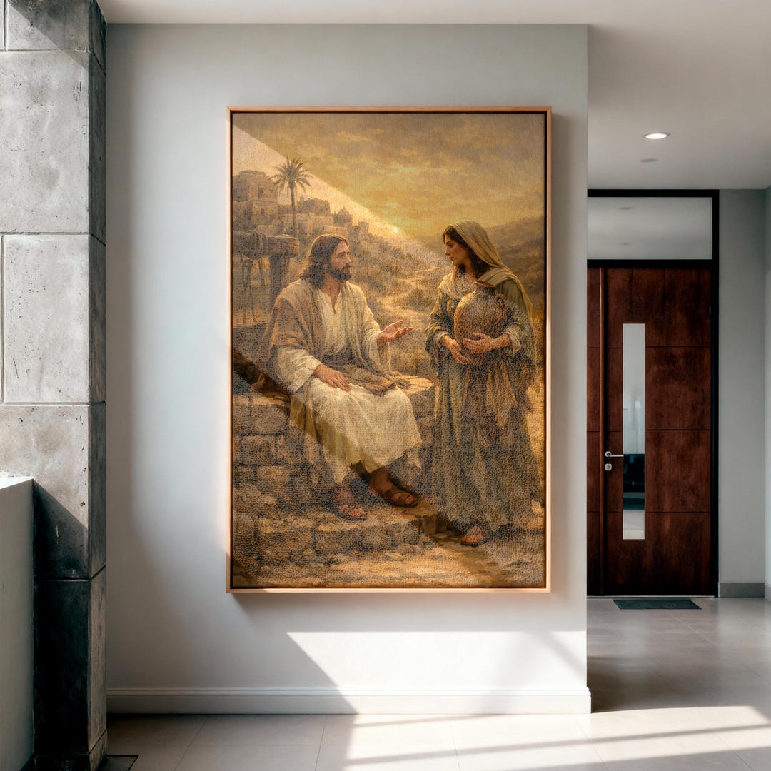 Jesus and Samaritan Woman Canvas Wall Art, Modern Christian Home Decor ...