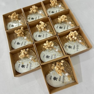 Aimant personnalisé pour invité, aimant époxy avec boîte, cadeau de mariage pour invité, aimant avec fleur sèche, cadeau islamique, cadeau de mariée