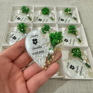 Aimant personnalisé pour invité, aimant époxy avec boîte, cadeau de mariage pour invité, aimant avec fleur sèche, cadeau islamique, cadeau de mariée