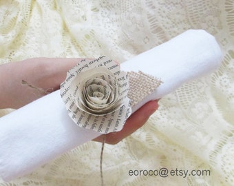 Juego de 8 flores de papel para libros, servilleteros, flores de papel, decoración rústica para bodas, decoración vintage para fiestas de graduación.