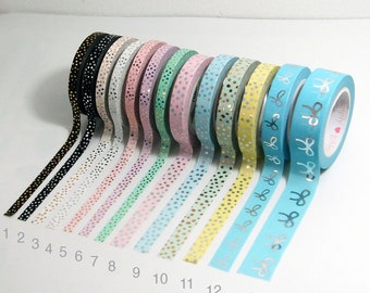 Washi Muestras - Simplemente confeti dorado, Cloud Blue Bow 24 "Muestras para planificador, Pascua, graduación, cumpleaños