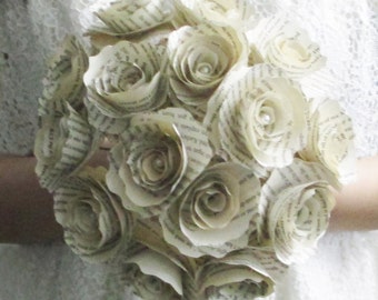 Ramo de novia con flores de papel de libro, ramo de boda de papel, ramo de ensayo para boda, flores de página de libro, flores ecológicas para boda