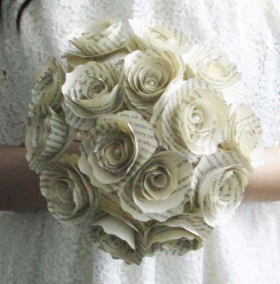 Book Paper Flower Bridal Bouquet,  Paper Wedding Bouquet, Wedding Toss Rehearsal Bouquet, Book Page Flowers, Eco Wedding Flowers