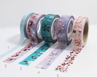 Simply Gilded Penguin, Polar Bear, Puntted, Deer, Birds Washi 24" Samples for Planner, Pascua, Graduación, Cumpleaños