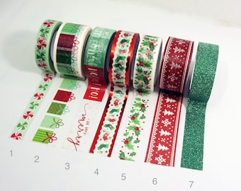 Washi de Navidad, Washi de lámina roja, Washi de lámina de 24" Muestras para Navidad, Vacaciones, Árbol de Navidad, Brillo verde, Decoración navideña, Deseo navideño MSG