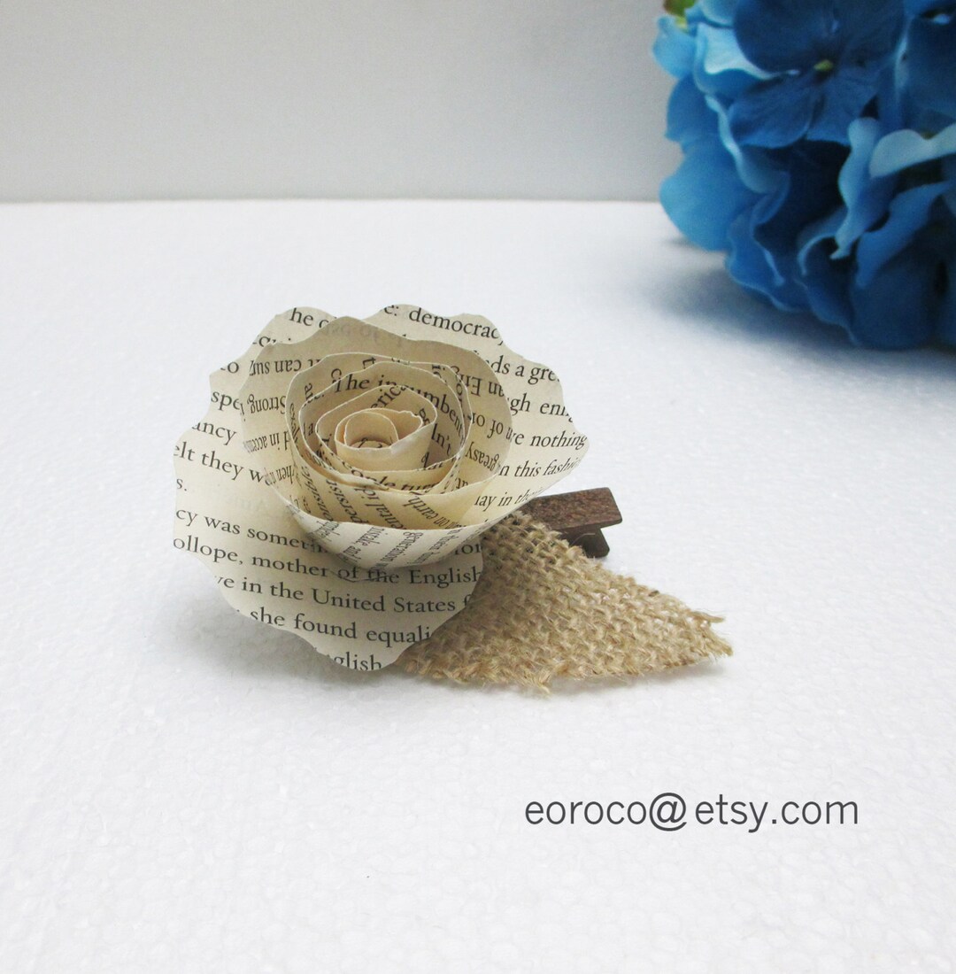 Set of 9 Book Paper Flowers With Clip Paper Flowers Wedding Etsy