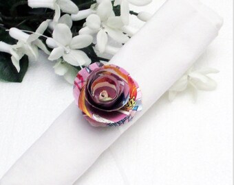 Set of 8 Comic Paper Flower Napkin Rings, Theme Party Decorations, Graduation Party Decorations