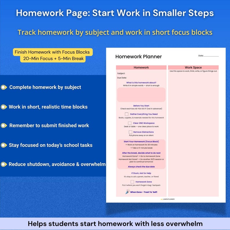 ADHD Student Planner Bundle for Middle and High School | Daily, Weekly, Homework & Assignment Printables image 7